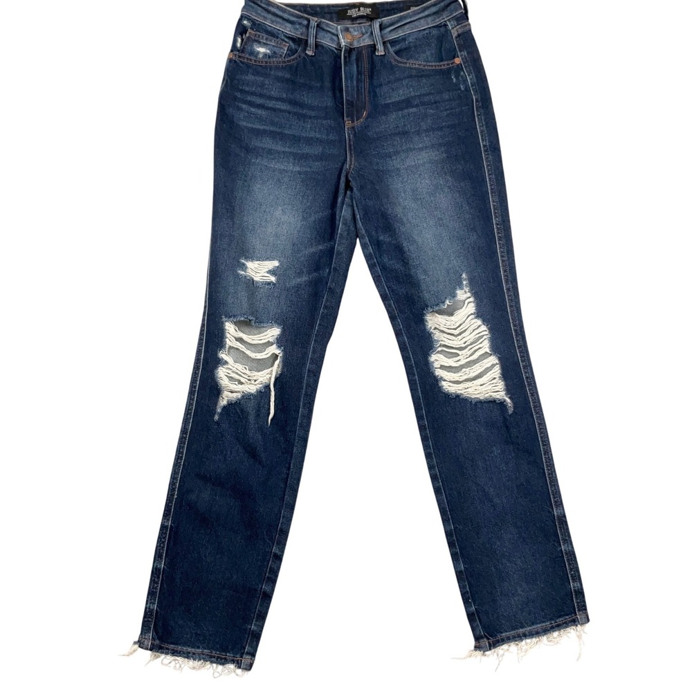 Judy Blue LA Jeans Women 3/26 Dark Blue JB88819DK Distressed Frayed Straight Fit